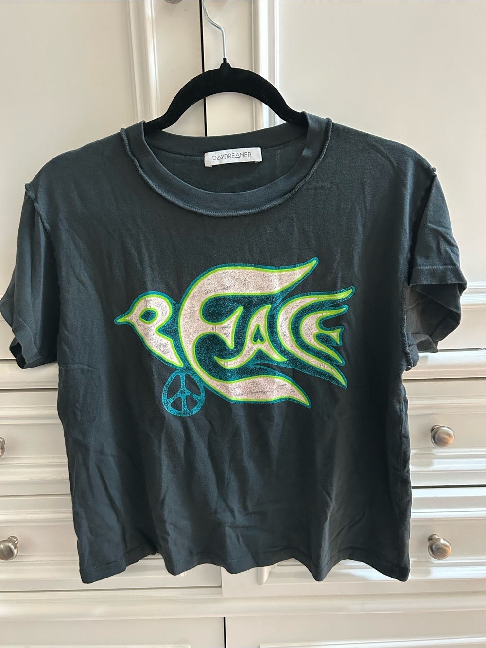 NWOT Daydreamer Black Graphic Tee with Neon Bird Design